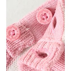 Babyhug Knitted Full Sleeves Sweater Set Stripes & Crown Patch - Pink & White