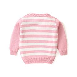 Babyhug Knitted Full Sleeves Sweater Set Stripes & Crown Patch - Pink & White