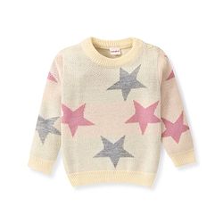 Babyhug Knitted Full Sleeves Baby Sweater Set with Star Design - Pink & White