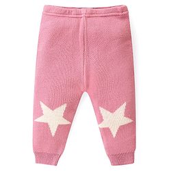 Babyhug Knitted Full Sleeves Baby Sweater Set with Star Design - Pink & White