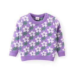 Babyhug Knitted Full Sleeves Baby Sweater Set with Floral Design - Lavender