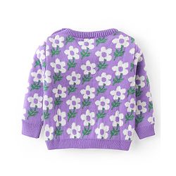 Babyhug Knitted Full Sleeves Baby Sweater Set with Floral Design - Lavender