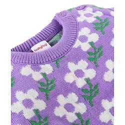 Babyhug Knitted Full Sleeves Baby Sweater Set with Floral Design - Lavender