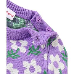 Babyhug Knitted Full Sleeves Baby Sweater Set with Floral Design - Lavender