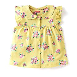 Babyhug Cotton Knit Frill Sleeves Night Suit With Floral Print - Yellow