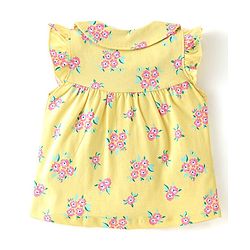 Babyhug Cotton Knit Frill Sleeves Night Suit With Floral Print - Yellow