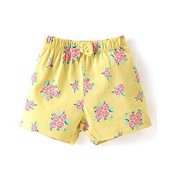 Babyhug Cotton Knit Frill Sleeves Night Suit With Floral Print - Yellow