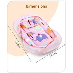 Babyhug Cotton Mattress Set with Mosquito Net Elephant Print - Pink