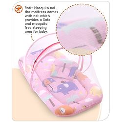 Babyhug Cotton Mattress Set with Mosquito Net Elephant Print - Pink