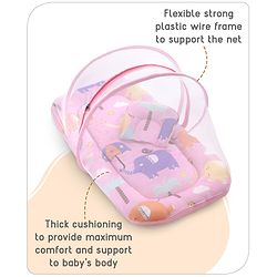 Babyhug Cotton Mattress Set with Mosquito Net Elephant Print - Pink