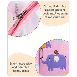 Babyhug Cotton Mattress Set with Mosquito Net Elephant Print - Pink