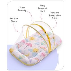 Babyhug Cotton Mattress Set with Mosquito Net Elephant Print - Pink