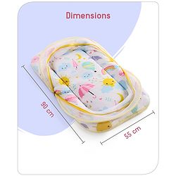 Babyhug Cotton Mattress Set with Mosquito Net Elephant Print - Pink