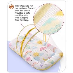 Babyhug Cotton Mattress Set with Mosquito Net Elephant Print - Pink