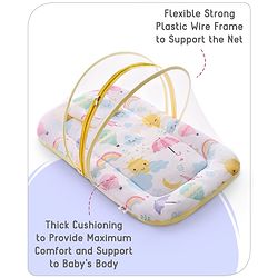 Babyhug Cotton Mattress Set with Mosquito Net Elephant Print - Pink