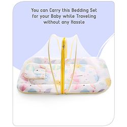 Babyhug Cotton Mattress Set with Mosquito Net Elephant Print - Pink