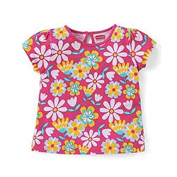 Babyhug Cotton Knit Half Sleeves Top Floral Graphics Pack Of 3 - Pink & Yellow