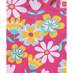 Babyhug Cotton Knit Half Sleeves Top Floral Graphics Pack Of 3 - Pink & Yellow