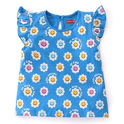 Babyhug Cotton Frill Sleeves Tops With Floral Smiley & Polka Dots Print Pack of 3 - Multicolor