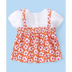 Babyhug Cotton Knit Half  Sleeves Overlap Top with Floral Print & Bow Detailing - White