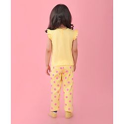 Babyhug Cotton Knit Frill Sleeves Floral Printed Night Suit - Yellow