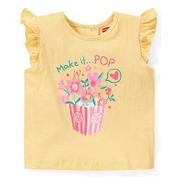 Babyhug Cotton Knit Frill Sleeves Floral Printed Night Suit - Yellow