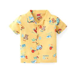 Babyhug Single Jersey Knit Half Sleeves Night Suit with Car & Dino Print - Yellow