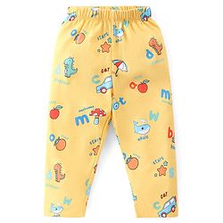 Babyhug Single Jersey Knit Half Sleeves Night Suit with Car & Dino Print - Yellow