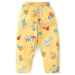 Babyhug Single Jersey Knit Half Sleeves Night Suit with Car & Dino Print - Yellow