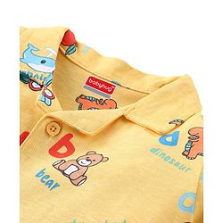 Babyhug Single Jersey Knit Half Sleeves Night Suit with Car & Dino Print - Yellow