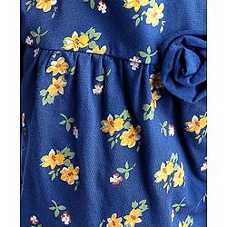 Babyhug Cotton Knit Half Sleeves Top With Floral Print and Frills Detailing - Blue