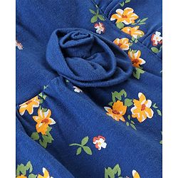 Babyhug Cotton Knit Half Sleeves Top With Floral Print and Frills Detailing - Blue