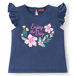 Babyhug Cotton A-Line Frill Sleeves Tops With Floral Graphics & Polka Dot Print Pack of 3 - Navy Pink & Yellow