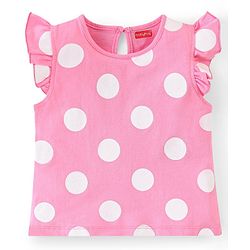 Babyhug Cotton A-Line Frill Sleeves Tops With Floral Graphics & Polka Dot Print Pack of 3 - Navy Pink & Yellow