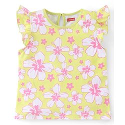Babyhug Cotton A-Line Frill Sleeves Tops With Floral Graphics & Polka Dot Print Pack of 3 - Navy Pink & Yellow