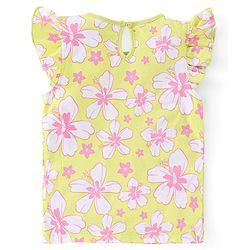 Babyhug Cotton A-Line Frill Sleeves Tops With Floral Graphics & Polka Dot Print Pack of 3 - Navy Pink & Yellow