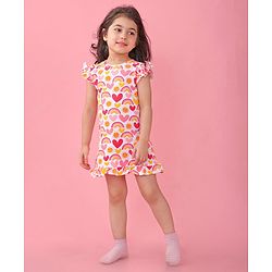 Babyhug Cotton Knit Sleeveless Nighty Heart and Sun Print - Multicolour
