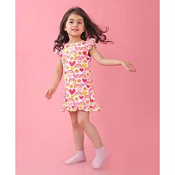 Babyhug Cotton Knit Sleeveless Nighty Heart and Sun Print - Multicolour