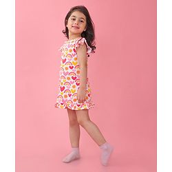 Babyhug Cotton Knit Sleeveless Nighty Heart and Sun Print - Multicolour
