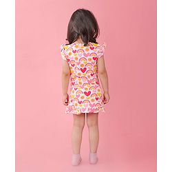 Babyhug Cotton Knit Sleeveless Nighty Heart and Sun Print - Multicolour