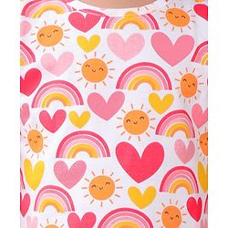 Babyhug Cotton Knit Sleeveless Nighty Heart and Sun Print - Multicolour