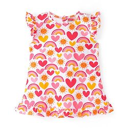 Babyhug Cotton Knit Sleeveless Nighty Heart and Sun Print - Multicolour