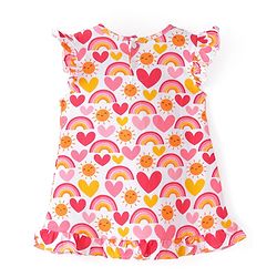 Babyhug Cotton Knit Sleeveless Nighty Heart and Sun Print - Multicolour