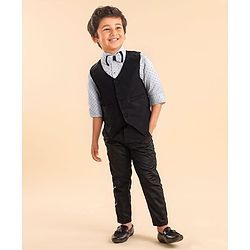 Babyhug Cotton Woven Full Sleeves Party Suit  with Bow  Polka Dots Print -  White & Black