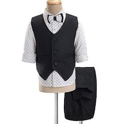 Babyhug Cotton Woven Full Sleeves Party Suit  with Bow  Polka Dots Print -  White & Black