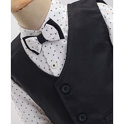 Babyhug Cotton Woven Full Sleeves Party Suit  with Bow  Polka Dots Print -  White & Black