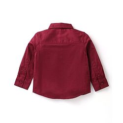 Babyhug Full Sleeves Party Wear Dobby Shirt & Trousers Set with Bow & Suspender - Maroon