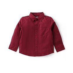 Babyhug Full Sleeves Party Wear Dobby Shirt & Trousers Set with Bow & Suspender - Maroon