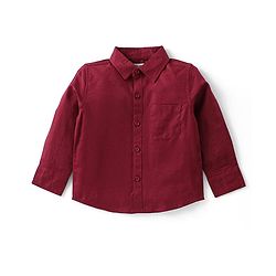 Babyhug Full Sleeves Party Wear Dobby Shirt & Trousers Set with Bow & Suspender - Maroon
