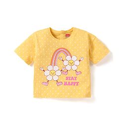 Babyhug Cotton Knit Crop T-Shirt with Drop Shoulder Half Sleeves in Floral Graphics - Yellow